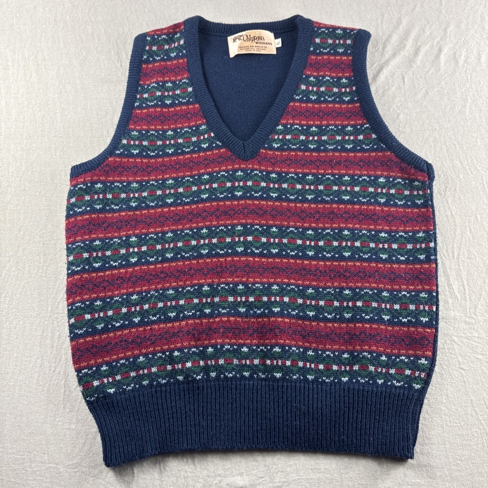 Vintage Chippewa Woolen Mills Fair Isles Sweater Vest Mens XL Made in USA Preppy